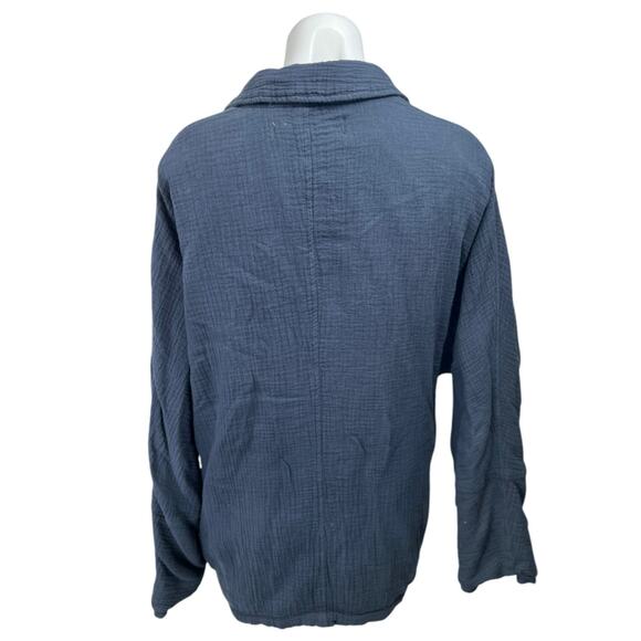 Free People Navy Blue Crinkled Cotton Button Lightweight Blazer Coat Jacket Sz S - Picture 2 of 4